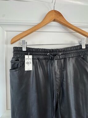 New with Tag Express Black Faux Leather Jogger Pants Size Medium